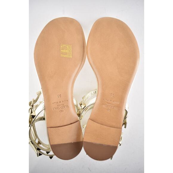 Valentino Rockstud P18 Gold Leather Triple Ankle Strap Gladiator Flat Sandal 35 - Picture 12 of 12